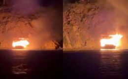 Antalya’da koyda demirli tur teknesi yandı