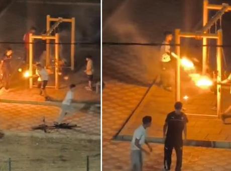 Parkta korkutan zorbalık! Yanan sopalarla dehşet saçtılar: 3 çocuk gözaltında