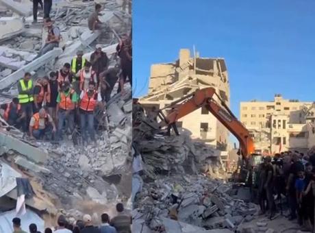 Gazze’de İsrail saldırısında hasar gören bina çöktü! Can kaybı ve yaralılar var
