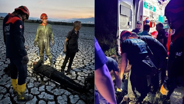 Bataklığa saplanan kişi kurtarıldı