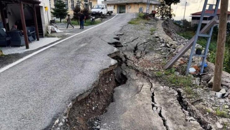 Rize’de heyelan sonrası korkutan manzara! İkiye ayrılan yollar 60 santimetre çöktü