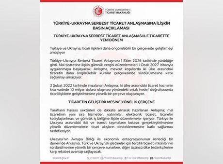 Türkiye-Ukrayna Serbest Ticaret Anlaşması yürürlüğe girdi