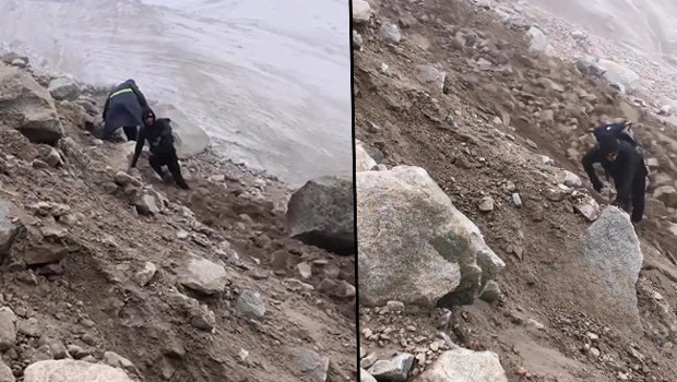 Ağrı Dağı’nda korku dolu anlar: Dağcılar kaya kütlelerinden son anda kurtuldu