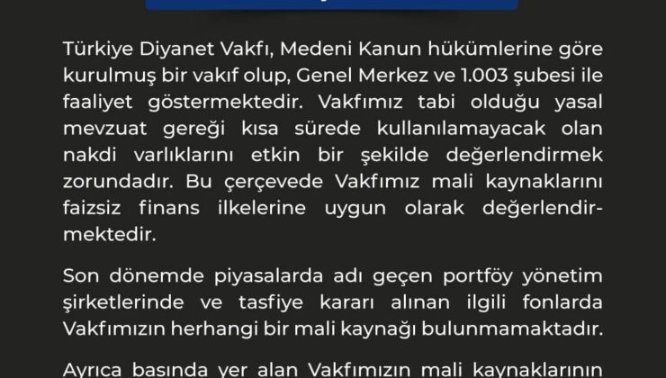Türkiye Diyanet Vakfı, borsa iddialarını yalanladı