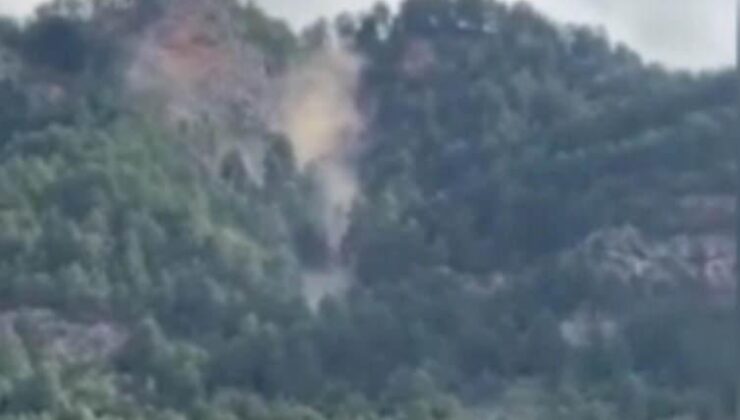 Adana’da deprem sırasında korkutan görüntü! Kaya kütlesi koptu